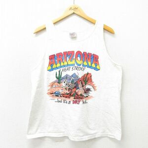 L/古着 ビンテージ タンクトップ メンズ 90s アリゾナ スケルトン コットン 白 ホワイト 霜降り 23jun16 中古