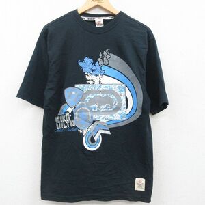 L/古着 エコー ECKO 半袖 ブランド Tシャツ メンズ ビッグロゴ 花 コットン クルーネック 黒 ブラック 23sep11 中古