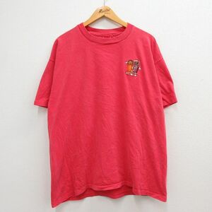 XL/古着 半袖 ビンテージ Tシャツ メンズ 90s ハーシーズ チョコレート 刺繍 大きいサイズ コットン クルーネック 濃ピンク 23mar22 中