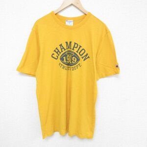 L/古着 チャンピオン Champion 半袖 ブランド Tシャツ メンズ ラグビー クルーネック 濃黄 イエロー 23jun09 中古