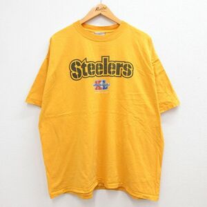 XL/古着 リーボック 半袖 ビンテージ Tシャツ メンズ 00s NFL ピッツバーグスティーラーズ 大きいサイズ クルーネック 黄色 イエロー