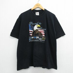 XL/古着 半袖 ビンテージ Tシャツ メンズ 00s ワシ 星条旗 クルーネック 黒 ブラック 23mar14 中古