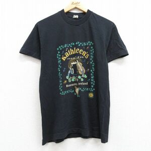 S/古着 半袖 ビンテージ Tシャツ メンズ 90s アイリッシュパブ ビール クルーネック 黒 ブラック 23mar14 中古