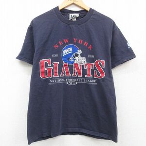 L/古着 リー Lee 半袖 ビンテージ Tシャツ メンズ 90s NFL ニューヨークジャイアンツ コットン クルーネック 紺 ネイビー アメフト ス