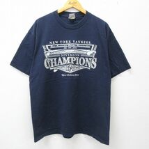 XL/古着 リー Lee 半袖 ビンテージ Tシャツ メンズ 00s MLB ニューヨークヤンキース コットン クルーネック 紺 ネイビー メジャーリー_画像1