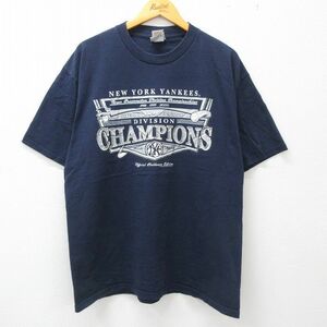 XL/古着 リー Lee 半袖 ビンテージ Tシャツ メンズ 00s MLB ニューヨークヤンキース コットン クルーネック 紺 ネイビー メジャーリー