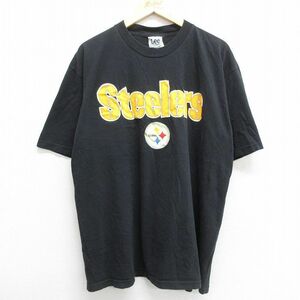 XL/古着 リー Lee 半袖 ビンテージ Tシャツ メンズ 00s NFL ピッツバーグスティーラーズ 大きいサイズ コットン クルーネック 黒 ブラ