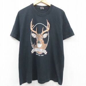 L/古着 半袖 ビンテージ Tシャツ メンズ 90s シカ コットン クルーネック 黒 ブラック spe 23apr22 中古