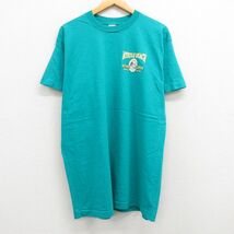 XL/古着 半袖 ビンテージ Tシャツ メンズ 90s マートルビーチ ヨット コットン クルーネック 青緑 23apr18 中古_画像2