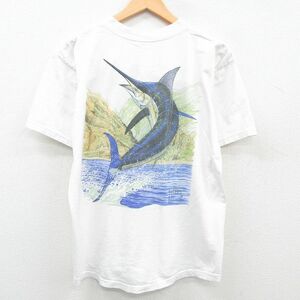 XL/古着 半袖 ビンテージ Tシャツ メンズ 90s カジキ 胸ポケット付き コットン クルーネック 白 ホワイト 23apr22 中古