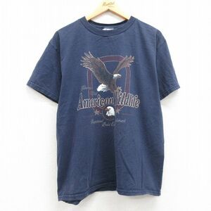 L/古着 半袖 ビンテージ Tシャツ メンズ 00s ワシ アメリカンワイルドライフ コットン クルーネック 紺 ネイビー 23apr05 中古