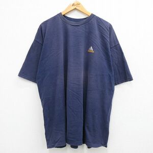 XL/古着 アディダス adidas 半袖 ビンテージ Tシャツ メンズ 90s ワンポイントロゴ 大きいサイズ コットン クルーネック 紺 ネイビー 2