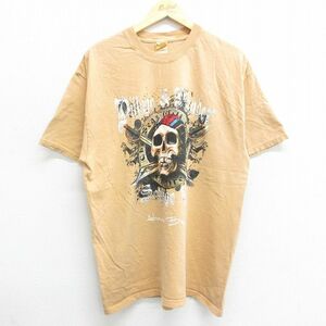 XL/古着 半袖 ビンテージ Tシャツ メンズ 00s アレクサンドリアベイ スカル コットン クルーネック 濃ベージュ カーキ 23may09 中古