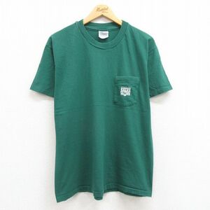 L/古着 ヘインズ 半袖 ビンテージ Tシャツ メンズ 90s SUMMER 胸ポケット付き コットン クルーネック 緑 グリーン 23may26 中古