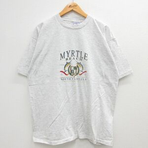 XL/古着 半袖 ビンテージ Tシャツ メンズ 90s マートルビーチ カジキマグロ サウスカロライナ コットン クルーネック 薄グレー 霜降り