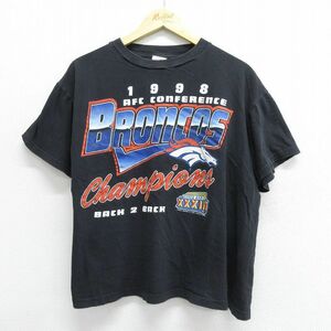 L/古着 半袖 ビンテージ Tシャツ メンズ 90s NFL デンバーブロンコス コットン クルーネック 黒 ブラック アメフト スーパーボウル 23m