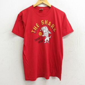 L/古着 半袖 ビンテージ Tシャツ メンズ 00s サメ クルーネック 赤 レッド 23jun06 中古