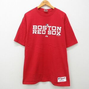 XL/古着 マジェスティック 半袖 ビンテージ Tシャツ メンズ 00s MLB ボストンレッドソックス 大きいサイズ ロング丈 コットン クルーネ