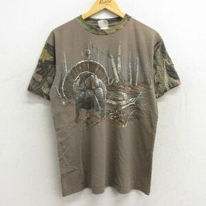 L/古着 半袖 ビンテージ Tシャツ メンズ 90s 鳥 クルーネック 茶他 ブラウン spe 23jun08 中古