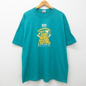 XL/古着 ヘインズ 半袖 ビンテージ Tシャツ メンズ 90s ライトビール ニューヘブン 大きいサイズ コットン クルーネック 青緑 23may31