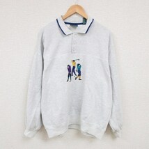 XL/古着 長袖 スウェット メンズ 90s ゴルフ 刺繍 大きいサイズ 襟付き グレー 霜降り 23dec23 中古 スエット トレーナー トップス_画像1