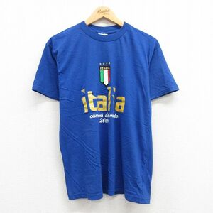 L/古着 半袖 ビンテージ Tシャツ メンズ 00s イタリアサッカー連盟 コットン クルーネック 紺 ネイビー 23jun17 中古
