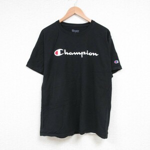 L/古着 チャンピオン Champion 半袖 ブランド Tシャツ メンズ ビッグロゴ コットン クルーネック 黒 ブラック 23aug23 中古