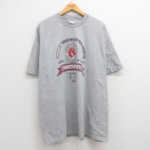 XL/古着 半袖 ビンテージ Tシャツ メンズ 00s MLB ボストンレッドソックス ワールドシリーズ 大きいサイズ コットン クルーネック グレ