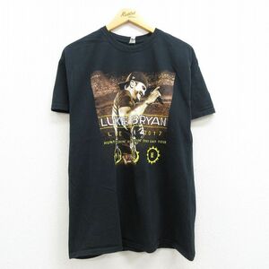 L/古着 半袖 ロック バンド Tシャツ メンズ ルークブライアン クルーネック 黒 ブラック 22may25 中古