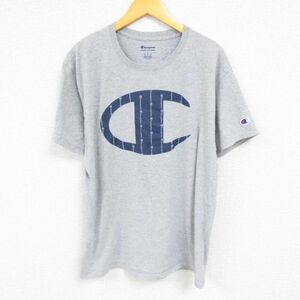 XL/古着 チャンピオン Champion 半袖 ブランド Tシャツ メンズ ビッグロゴ クルーネック グレー 霜降り 23aug19 中古