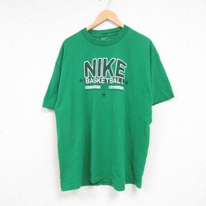 XL/古着 ナイキ NIKE 半袖 ブランド Tシャツ メンズ バスケットボール コットン クルーネック 緑 グリーン 23jul12 中古