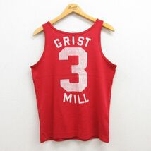 M/古着 チャンピオン champion ビンテージ タンクトップ メンズ 80s GRIST MILL 3 フロッキープリント クルーネック 赤 レッド spe 22j_画像1