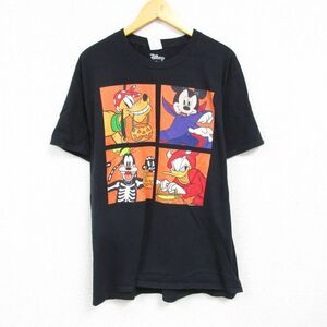 XL/古着 半袖 Tシャツ メンズ ディズニー DISNEY ミッキー MICKEY MOUSE プルート コットン クルーネック 黒 ブラック 23mar31 中古