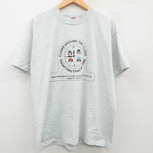 XL/古着 半袖 ビンテージ Tシャツ メンズ 90s 時計 大きいサイズ クルーネック 薄グレー 霜降り 23mar17 中古