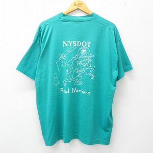 XL/古着 半袖 ビンテージ Tシャツ メンズ 90s YMCA ロードウォーリアーズ タズ 大きいサイズ クルーネック 緑系 グリーン 23mar06 中古