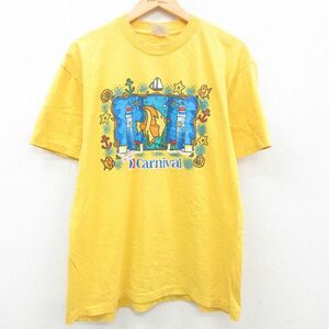 XL/古着 半袖 ビンテージ Tシャツ メンズ 90s カーニバル 魚 イカリ ヨット コットン クルーネック 黄 イエロー 23mar16 中古