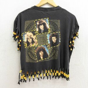 L/古着 ビンテージ ノースリーブ ロック バンド Tシャツ メンズ 90s ストライパー フリンジ コットン 黒 ブラック 23jun29 中古