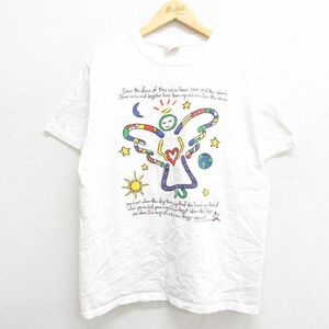 L/古着 半袖 ビンテージ Tシャツ メンズ 90s 天使 メッセージ 地球 星 コットン クルーネック 白 ホワイト 23mar16 中古