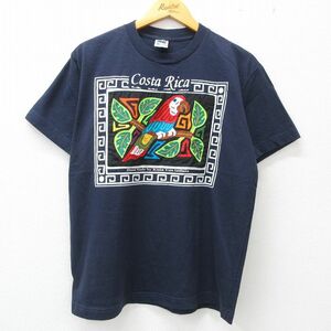 L/古着 半袖 ビンテージ Tシャツ メンズ 00s 鳥 オウム コスタリカ コットン クルーネック 紺 ネイビー 23jun16 中古