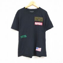 L/古着 半袖 Tシャツ メンズ NASA 星条旗 コットン クルーネック 黒 ブラック 23may23 中古_画像1