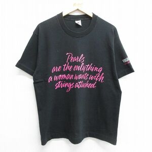 L/古着 半袖 ビンテージ Tシャツ メンズ 90s VIRGINIASLIMS メッセージ コットン クルーネック 黒 ブラック 23jun29 中古