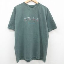 XL/古着 半袖 ビンテージ Tシャツ メンズ 00s 蚊 刺繍 コットン クルーネック 緑 グリーン spe 23jun29 中古_画像1