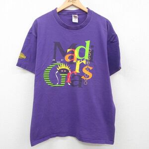 XL/古着 半袖 ビンテージ Tシャツ メンズ 00s マルディゲラス メッセージ コットン クルーネック 紫 パープル 23jun29 中古