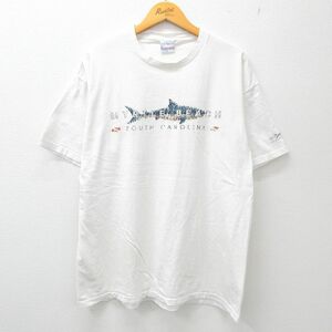 XL/古着 半袖 ビンテージ Tシャツ メンズ 90s サメ ビーチ 大きいサイズ コットン クルーネック 白 ホワイト 23jun16 中古