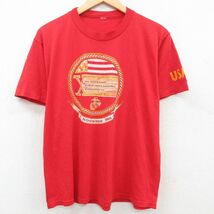 L/古着 半袖 ビンテージ Tシャツ メンズ 80s ミリタリー USMC 海兵隊マラソン ワシントンDC クルーネック 赤 レッド 23jul01 中古_画像1