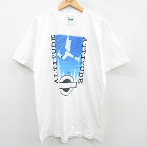 XL/古着 半袖 ビンテージ Tシャツ メンズ 90s スキー ATTITUDE コットン クルーネック 白 ホワイト 23jul08 中古