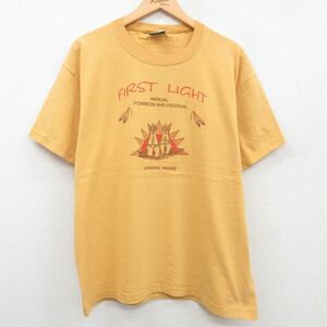 XL/古着 半袖 ビンテージ Tシャツ メンズ 90s FIRST LIGHT フェスティバル コットン クルーネック 黄 イエロー 23jul06 中古