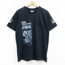 L/古着 半袖 ビンテージ Tシャツ メンズ 00s ワシントン ビル 星条旗 胸ポケット付き コットン クルーネック 黒 ブラック 23jul06 中古_画像1