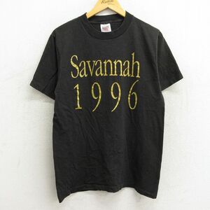 M/古着 半袖 ビンテージ Tシャツ メンズ 90s Savannah 1996 コットン クルーネック 黒 ブラック 23jul21 中古