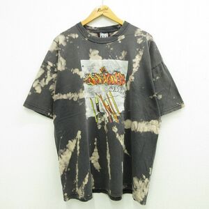 XL/古着 半袖 ビンテージ Tシャツ メンズ 00s 色鉛筆 大きいサイズ コットン クルーネック 黒他 ブラック ブリーチ加工 23jul19 中古